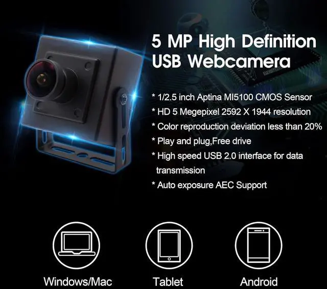 Alt view image 3 of 5 - CODSOK USB Camera 5 Megapixel 2592X1944 Webcamera with Aptina Sensor Webcam 180 Degree Fisheye Lens POE IP Camera High Difinition USB Webcam