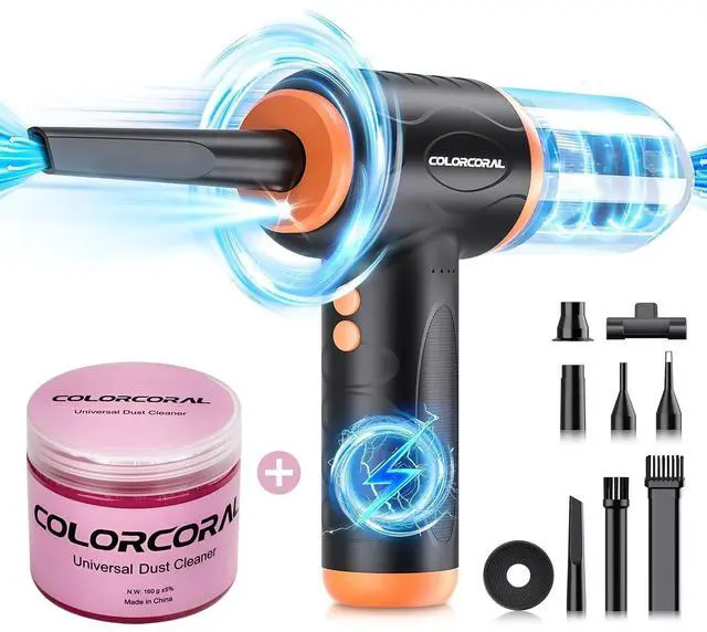 Main image of COLORCORAL 12-in-1 Cordless Air Duster Brushless Motor and Keyboard Cleaning Gel Perfect for Deep Cleaning Keyboards, PCs, Cars, and Electronics