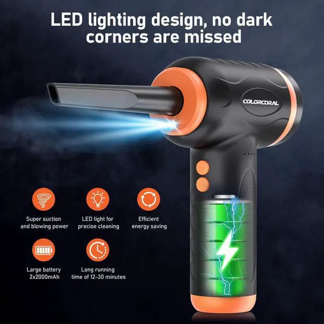 Alt view image 5 of 5 - COLORCORAL 12-in-1 Cordless Air Duster Brushless Motor and Keyboard Cleaning Gel Perfect for Deep Cleaning Keyboards, PCs, Cars, and Electronics