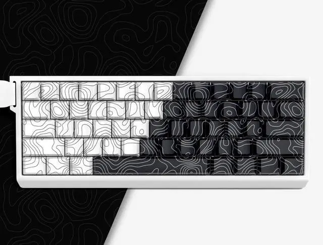 Main image of Double Shot PBT keycaps,White and Black,Topographic keycaps,Lines Backlit,Shine Through keycap,Side Printed keycap,dye Sublimation,Cherry Profile Keyboard caps for TKL US Layout Mechanical Keyboard
