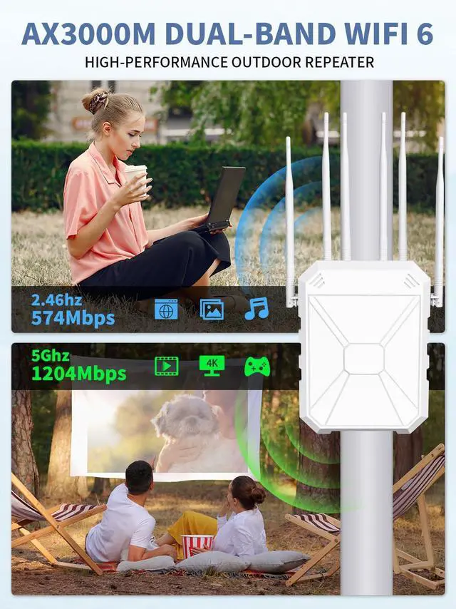 Alt view image 3 of 5 - AX3000 Outdoor WiFi Extender, Dual Band 5G+2.4G Long Range Outdoor WiFi 6 Extender Signal Booster with POE, IP67 Weatherproof Wireless Outdoor Repeater,Compatible Starlink for Patio Camping Farm