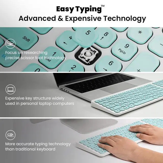 Alt view image 2 of 5 - cimetech Wireless Keyboard Mouse Combo, Compact Full Size Wireless Keyboard and Mouse Set Less Noise Keys 2.4G Ultra-Thin Sleek Design for Windows, Computer, PC, Notebook, Laptop - Aqua Green