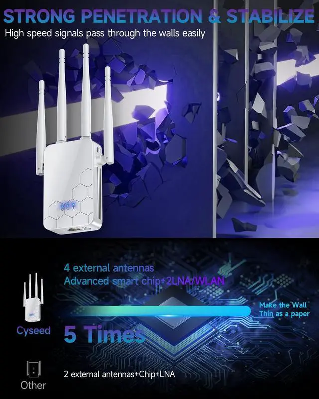 Alt view image 2 of 5 - 2025 WiFi Extender Internet Booster, Wireless Routers Amplifier, Mesh Wi-Fi 80% Faster | Broader Than Ever, Support More Network Devices at Home, 1-Tap Setup