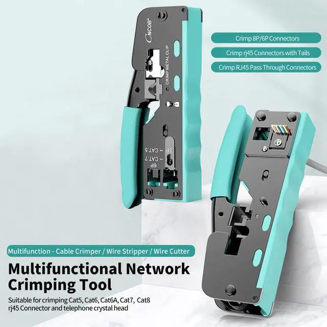 Alt view image 4 of 5 - RJ45 Pass Through Crimp Tool, Ethernet Crimping Tool Kit All-in-one Crimper for Cat8 Cat7 Cat6 Cat5 8P RJ45 6P RJ11/12 Connectors