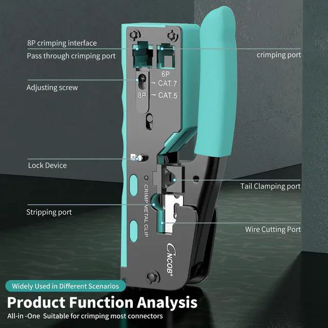Alt view image 3 of 5 - RJ45 Pass Through Crimp Tool, Ethernet Crimping Tool Kit All-in-one Crimper for Cat8 Cat7 Cat6 Cat5 8P RJ45 6P RJ11/12 Connectors