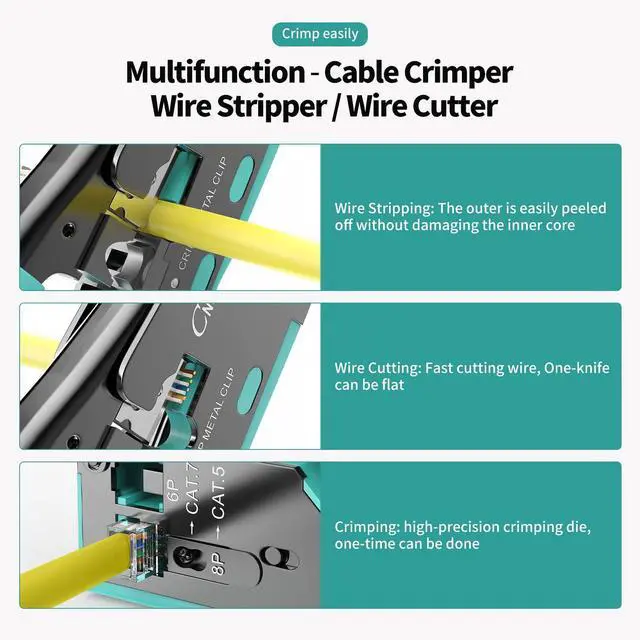 Alt view image 5 of 5 - RJ45 Pass Through Crimp Tool, Ethernet Crimping Tool Kit All-in-one Crimper for Cat8 Cat7 Cat6 Cat5 8P RJ45 6P RJ11/12 Connectors