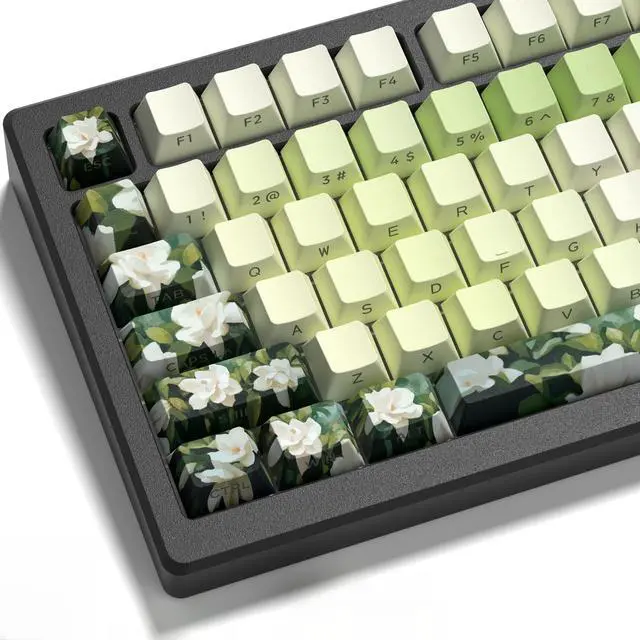 Main image of dagaladoo Shine Through keycap Set,Double Shot PBT keycaps 75 Percent,dye Sublimation Custom Key caps,Side Printed,Cherry Profile caps for Machine Keyboard(Green Gardenia)
