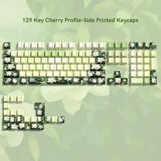 Alt view image 2 of 5 - dagaladoo Shine Through keycap Set,Double Shot PBT keycaps 75 Percent,dye Sublimation Custom Key caps,Side Printed,Cherry Profile caps for Machine Keyboard(Green Gardenia)
