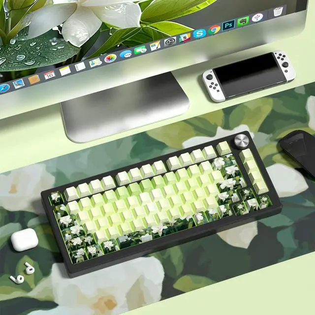 Alt view image 4 of 5 - dagaladoo Shine Through keycap Set,Double Shot PBT keycaps 75 Percent,dye Sublimation Custom Key caps,Side Printed,Cherry Profile caps for Machine Keyboard(Green Gardenia)