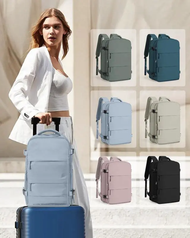 Alt view image 2 of 5 - coowoz Travel Backpack Carry On for Women Man Gym Backpack with Laptop Compartment Mochila de Viaje Teacher Personal Item Backpacks Rucksack Airplane Accessories Must Haves Grey Blue Small