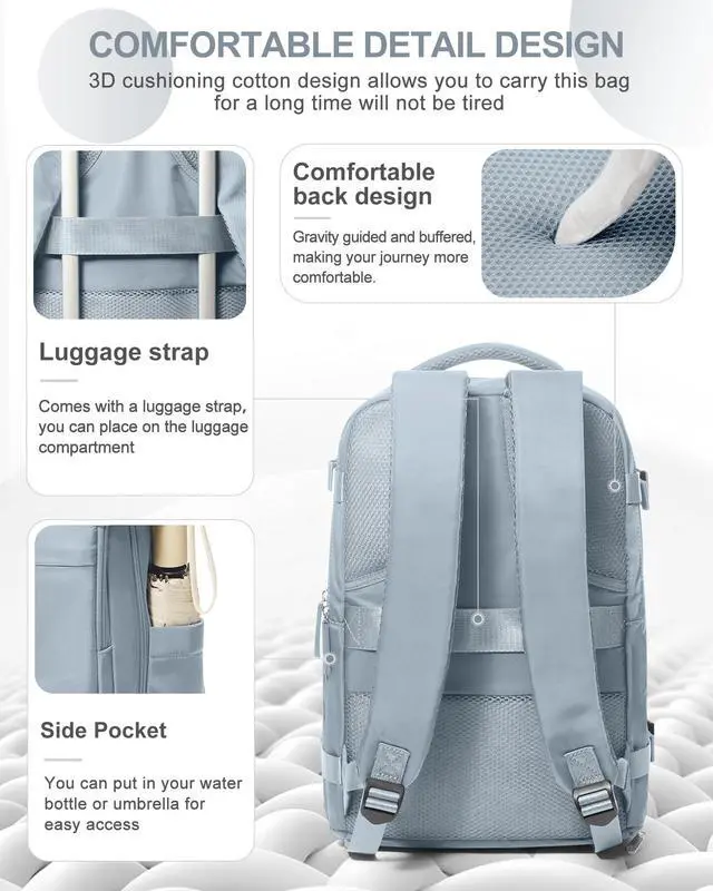 Alt view image 4 of 5 - coowoz Travel Backpack Carry On for Women Man Gym Backpack with Laptop Compartment Mochila de Viaje Teacher Personal Item Backpacks Rucksack Airplane Accessories Must Haves Grey Blue Small
