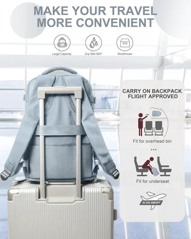 Alt view image 5 of 5 - coowoz Travel Backpack Carry On for Women Man Gym Backpack with Laptop Compartment Mochila de Viaje Teacher Personal Item Backpacks Rucksack Airplane Accessories Must Haves Grey Blue Small