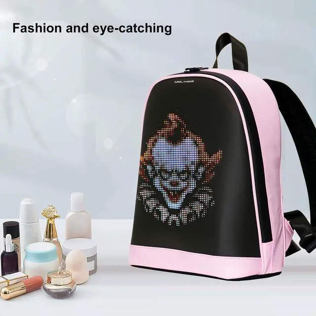 Alt view image 2 of 5 - Crelander LED Backpack, Small Laptop Backpack with Programmable Screen Small Smart Dynamic Fashion Shoulder Bag for Women Daily Use Cycling Travel Daypack App Control, 12 inch (pink)