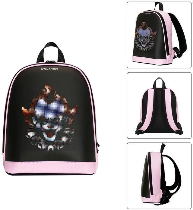 Alt view image 4 of 5 - Crelander LED Backpack, Small Laptop Backpack with Programmable Screen Small Smart Dynamic Fashion Shoulder Bag for Women Daily Use Cycling Travel Daypack App Control, 12 inch (pink)