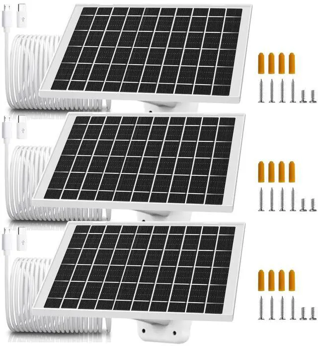 Main image of 3 Pack 7W Solar Panel Charger Compatible with Wyze Battery Cam Pro, Cam Outdoor V1, Cam Outdoor V2, Solar Panel for Wyze Camera with Micro USB, USB C Adapter, Adjustable Wall Mount, IP65 Waterproof