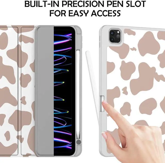 Alt view image 4 of 5 - Deokke Compatible with iPad Pro 12.9 Inch Case,6th/5th/4th/3rd Gen(2022/2021/2020/2018) with Pencil Holder,TPU Back Case,Auto Sleep/Wake Cover with iPad 2nd Pencil Charging-Brown Cow Western