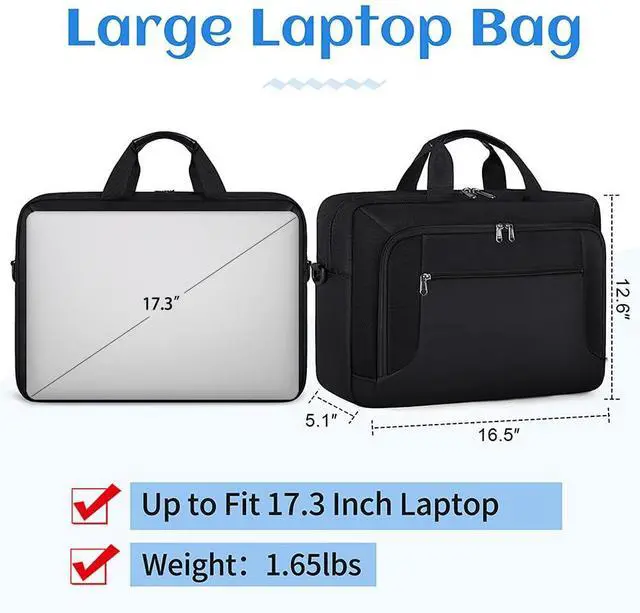 Alt view image 2 of 5 - Laptop Bag 17.3 Inch Laptop Briefcase Large Waterproof Laptop Case for Men Women Business Office Work Computer Bag 17 Inch Adjustable Shoulder Messenger Bag, Black