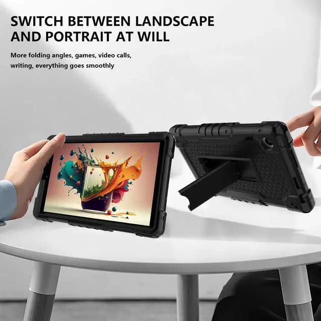 Alt view image 2 of 5 - Doemoil for TCL Tab 8 V/TCL AT&T Tab 8 SE (6048E) Tablet Case with Screen Protector,Soft Silicone Rubber Heavy Duty Hybrid Had Back Shell Protection Build in Kickstand (Black/Black/1 PC)