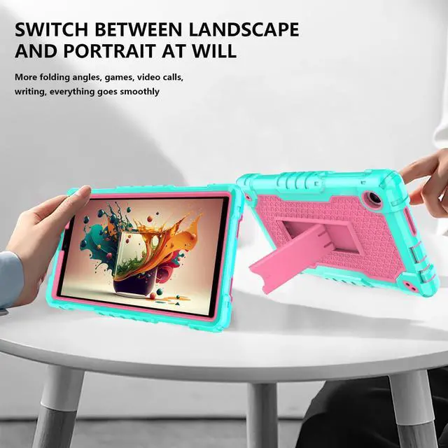 Alt view image 2 of 5 - Doemoil for TCL Tab 8 V/TCL AT&T Tab 8 SE (6048E) Tablet Case with Screen Protector,Soft Silicone Rubber Heavy Duty Hybrid Had Back Shell Protection Build in Kickstand (Green/Pink/1 PC)