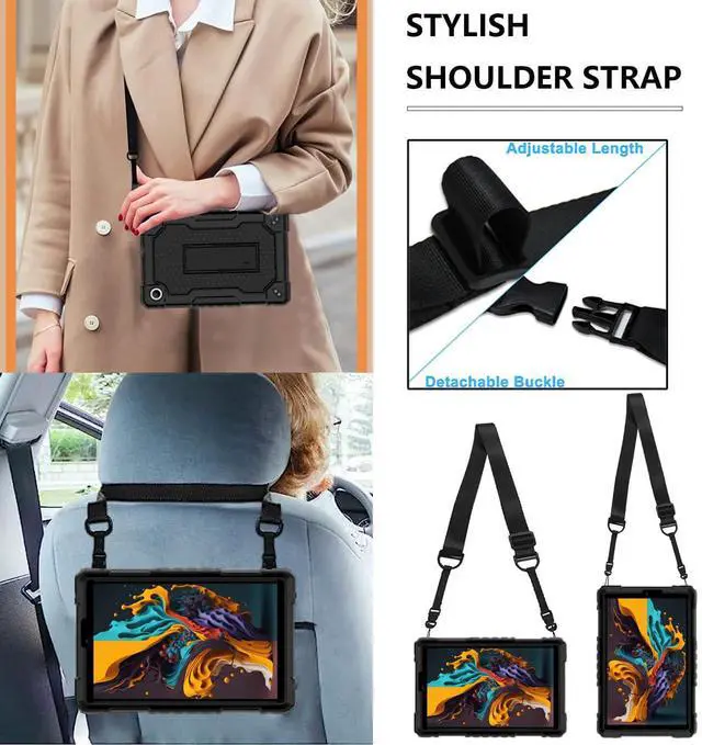 Alt view image 3 of 5 - Doemoil for TCL Tab 8 V/TCL AT&T Tab 8 SE (6048E) Tablet Case with Screen Protector,Soft Silicone Rubber Heavy Duty Hybrid Had Back Shell Protection Build in Kickstand (Black/Black/1 PC)