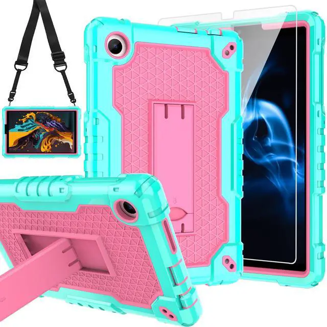 Main image of Doemoil for TCL Tab 8 V/TCL AT&T Tab 8 SE (6048E) Tablet Case with Screen Protector,Soft Silicone Rubber Heavy Duty Hybrid Had Back Shell Protection Build in Kickstand (Green/Pink/1 PC)
