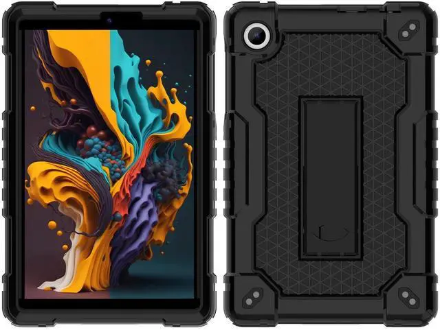 Alt view image 4 of 5 - Doemoil for TCL Tab 8 V/TCL AT&T Tab 8 SE (6048E) Tablet Case with Screen Protector,Soft Silicone Rubber Heavy Duty Hybrid Had Back Shell Protection Build in Kickstand (Black/Black/1 PC)