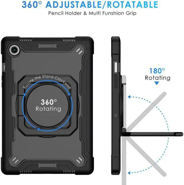Alt view image 4 of 5 - DETUOSI Galaxy Tab A8 Case - Shockproof with 360 Stand & Strap, Heavy Duty for SM-X200/X205/X207, Black