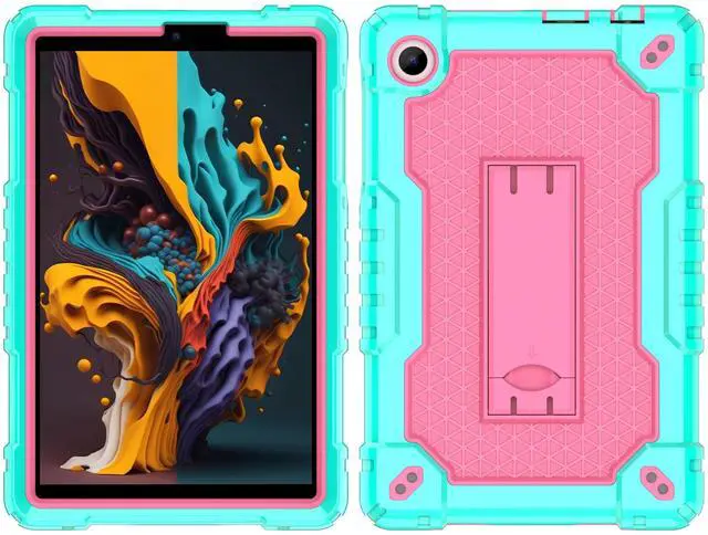 Alt view image 4 of 5 - Doemoil for TCL Tab 8 V/TCL AT&T Tab 8 SE (6048E) Tablet Case with Screen Protector,Soft Silicone Rubber Heavy Duty Hybrid Had Back Shell Protection Build in Kickstand (Green/Pink/1 PC)