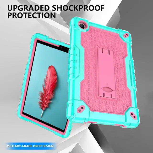 Alt view image 5 of 5 - Doemoil for TCL Tab 8 V/TCL AT&T Tab 8 SE (6048E) Tablet Case with Screen Protector,Soft Silicone Rubber Heavy Duty Hybrid Had Back Shell Protection Build in Kickstand (Green/Pink/1 PC)