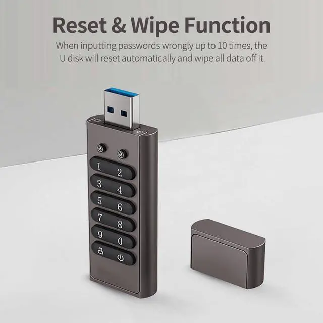 Alt view image 3 of 5 - Encrypted USB Drive Secure Flash Drive 64GB AES256-bit USB 3.0 Hardware Password Memory Stick Aluminum Alloy Shell Flash Disk Automatic Lock U Disk (64, GB)