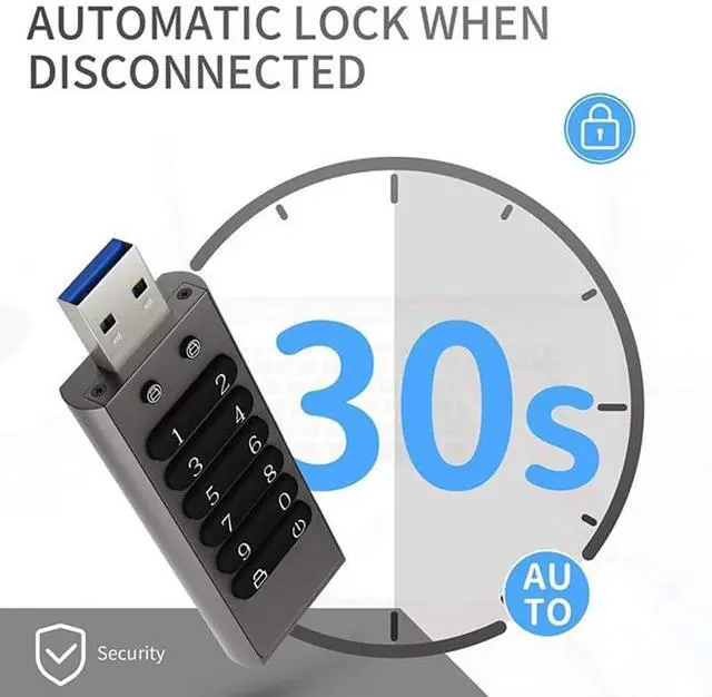 Alt view image 5 of 5 - Encrypted USB Drive Secure Flash Drive 64GB AES256-bit USB 3.0 Hardware Password Memory Stick Aluminum Alloy Shell Flash Disk Automatic Lock U Disk (64, GB)
