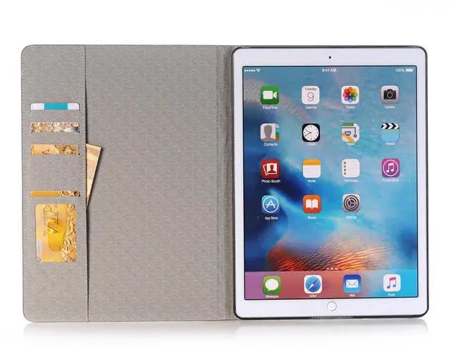 Alt view image 4 of 5 - iPad Pro 1st 2nd (12.9'') Case for Women, DMaos Crocodile Synthetic Leather Stand Folio Smart Cover, Auto Sleep/Wake, Document Card Holder - Brown