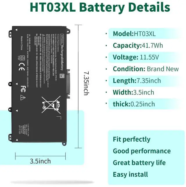 Alt view image 2 of 5 - HT03XL L11119-855 Laptop Battery for HP Pavilion 14-CE 14-CF 14-DF 15-CS 15-DA 15-DB 15-DW 17-by 17-CA Series 15-CS0053CL 15-DW0033NR 15-DA0014DX L11421-542 L11421-2C2 HSTNN-UB7J HSTNN-DB8R HT03041XL