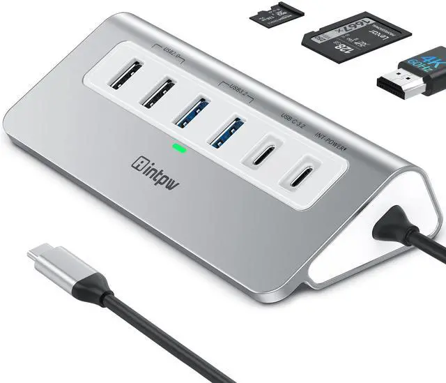 Main image of intpw USB C Hub 10Gbps, 9-in-1 USB 3.2 Hub with 4K@60Hz HDMI, Type-C 3.2, 2 USB-A 3.2, 2 USB-A 2.0, PD 100W, SD/TF Slot, Aluminum USB Hub for Laptop, iPhone 16/15 Series, MacBook Air/Pro and More