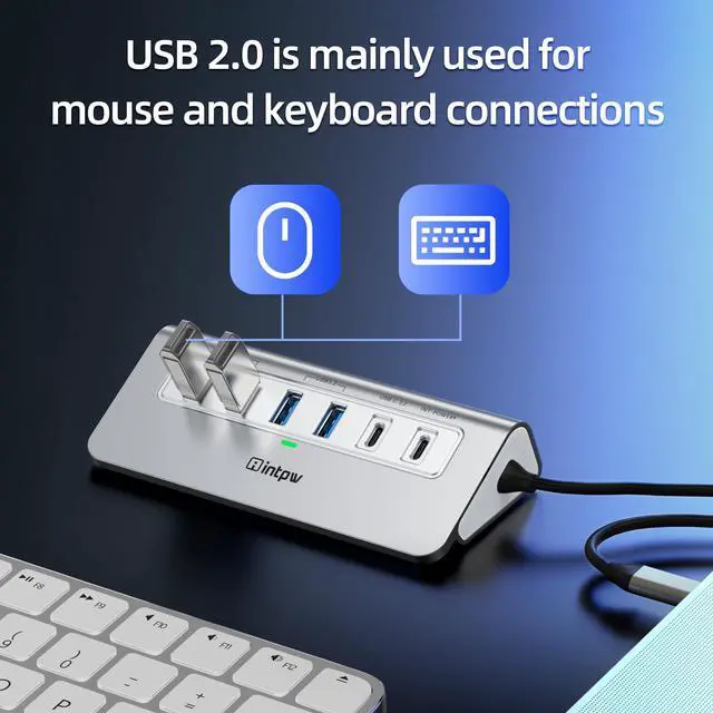 Alt view image 4 of 5 - intpw USB C Hub 10Gbps, 9-in-1 USB 3.2 Hub with 4K@60Hz HDMI, Type-C 3.2, 2 USB-A 3.2, 2 USB-A 2.0, PD 100W, SD/TF Slot, Aluminum USB Hub for Laptop, iPhone 16/15 Series, MacBook Air/Pro and More