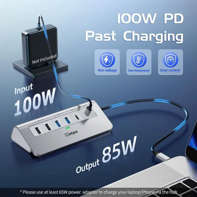 Alt view image 5 of 5 - intpw USB C Hub 10Gbps, 9-in-1 USB 3.2 Hub with 4K@60Hz HDMI, Type-C 3.2, 2 USB-A 3.2, 2 USB-A 2.0, PD 100W, SD/TF Slot, Aluminum USB Hub for Laptop, iPhone 16/15 Series, MacBook Air/Pro and More