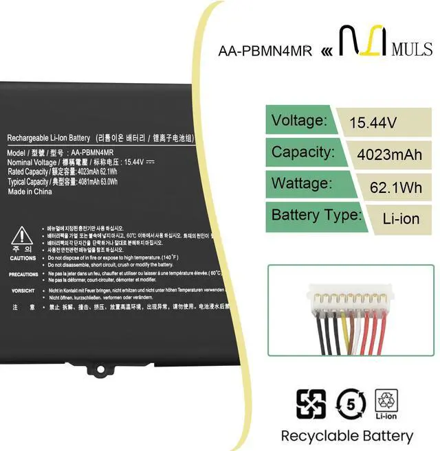 Alt view image 2 of 5 - MULS AA-PBMN4MR Laptop Battery for Samsung Galaxy Book Pro 360 13 NP930XDB NP930QED NP930XDB-KD NP930XDB-KF NP930XDB-KH NP930XED Book2 Pro NP930XED Book3 Pro NP940XFG BA43-00397