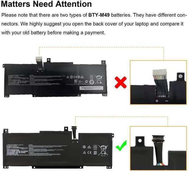 Alt view image 5 of 5 - BTY-M49 Laptop Battery Replacement for MSI Modern 14 B4M B4MW B10M B10MW B10R B10RAS B11M B11MO B11MW B11SB Prestige 14 A10M A10RAS A10RB A10RD A10SC A11MT Summit E14 A11SCS A11SCST MS-14C1 MS-14DK