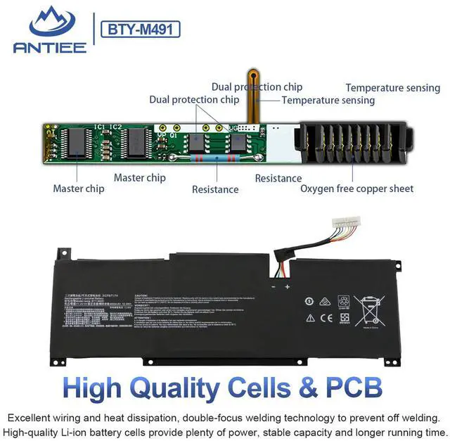 Alt view image 3 of 5 - BTY-M491 Laptop Battery for MSI Modern 15 A10M A10M-028DE A10M-029 A10RAS A10RAS-076FR A10RB A10RB-041TW A10RD A11M A11SB A4M A4MW Summit B15 A11M Stealth 15M 11.4V 52.4WhWhite Connector 8 Wires