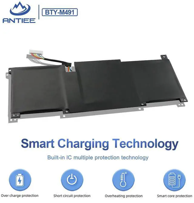 Alt view image 5 of 5 - BTY-M491 Laptop Battery for MSI Modern 15 A10M A10M-028DE A10M-029 A10RAS A10RAS-076FR A10RB A10RB-041TW A10RD A11M A11SB A4M A4MW Summit B15 A11M Stealth 15M 11.4V 52.4WhWhite Connector 8 Wires