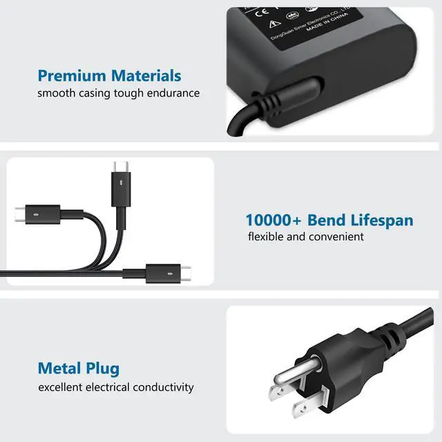 Alt view image 4 of 5 - 90W 65W USB C Laptop Charger AC Adapter for Dell XPS 13 15 17 Latitude 3400 3500 5289 5300 Latitude 7420 7320 7390 2in1 Precision 3540 3470 Type C Charger Power Cord