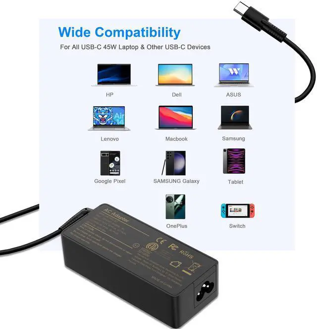 Alt view image 5 of 5 - Ryaobwu100W USB C Laptop Charger Compatible with Lenovo ThinkPad, Chromebook, HP, Dell, Acer, Asus, MSI, LG, Samsung, Huawei, ROG and Other USB-C Devices Universal Type-C Power Adapter