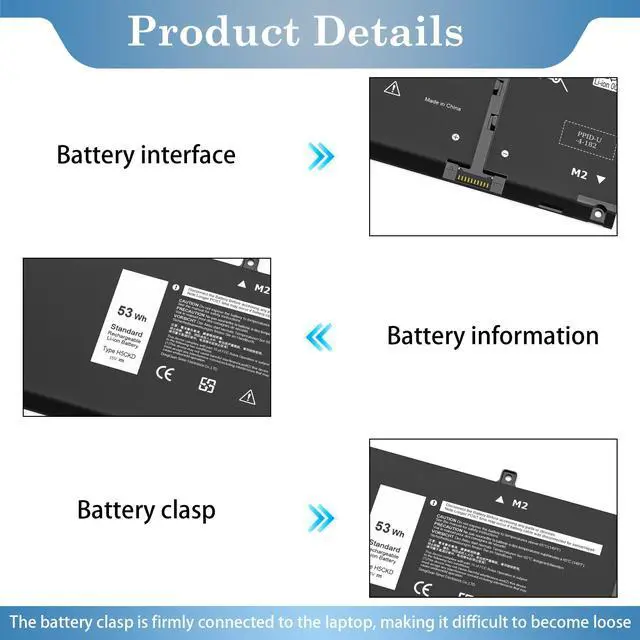 Alt view image 2 of 5 - HAIYUNWU 53Wh H5CKD 15V Laptop Battery Replacement for Inspiron 5400 5406 7300 7405 7306 7500 7506 2-in-1 Silver 5300 5301 5401 5402 5408 5409 5501 5502 5508 5509 Vostro 5300 5301 7T8CD Latitude 3410