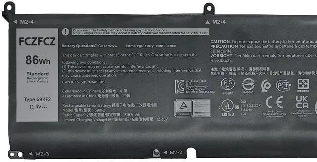 Alt view image 2 of 5 - FCZFCZ 69KF2 Battery 86Wh Compatible with Dell Alienware M15 R3 R4 R5 R6 R7 M16 R1 M17 R3 R4 / Inspiron 15 7510 / Precision 5550 5560 5570 / XPS 9500 9510 9520 9530 Series 8FCTC 70N2F 11.4V