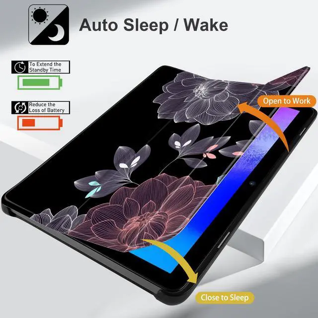 Alt view image 3 of 5 - DONGKE Case for All-New  Fire HD 10 Tablet 10.1" (13th Generation, 2023 Release), Trifold Stand + Auto Wake/Sleep + Ultra Lightweight Slim Shell Stand Cover, Abstract Flowers