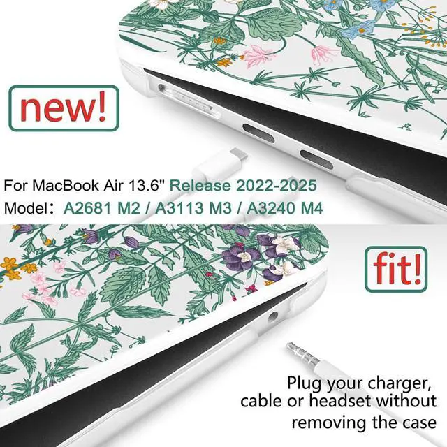 Alt view image 2 of 5 - DONGKE for M4 MacBook Air 13.6 Inch Case 2025 2024 2023 2022 Model A3240 A3113 A2681 M3 M2 Chip, Plastic Hard Shell Case Cover with Touch ID for MacBook Air 13 Inch M4 - Garden Floral
