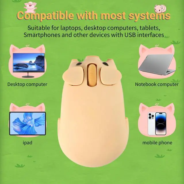 Alt view image 4 of 5 - Dtobhars Bluetooth Mouse, 2.4G Mice Cute Cartoon Pig Dual Mode (Bluetooth or 2.4 GHz Receiver) Computer Mouse 1200DPI Silent Clisks Mouse for Laptop/Notebook/iPad/PC/Mac/Chromebook Office Home(Yellow)