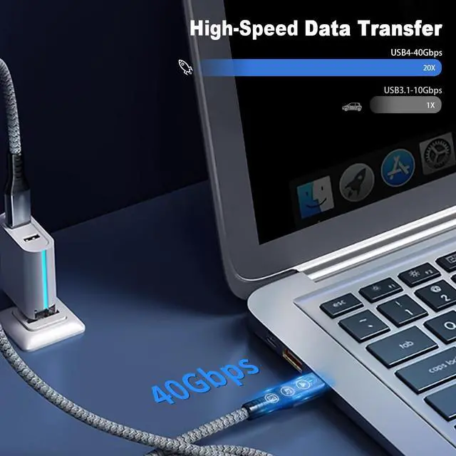 Alt view image 2 of 5 - Duttek Thunderbolt 4 Cable 6 FT/2M [240W/40Gbps/8K] USB C Thunderbolt Cable, USB C Male to Male Cord for Thunderbolt 4/3, MacBook, iPad,laptops, PCs (Nylon Braided)