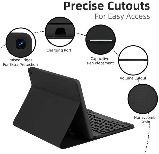 Alt view image 3 of 5 - EAMPANG Tablet Case with Keyboard for Amazon Kindle Fire HD 10&10 Plus 11/13th Gen 10.1 inch,7 Color Rainbow Backlit Detachable Keyboard Magnetic Cover with Pen Slot HD 10 2021&2023 Black+Black