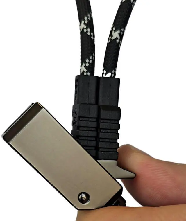 Alt view image 3 of 5 - EJ Revolt Lanyards - Ultimate Wearable USB A to Type-C Cable 3A Fast Charging, 5mm Paracord, for Various Devices (Black/White X Cable Dark Alloy Clip)